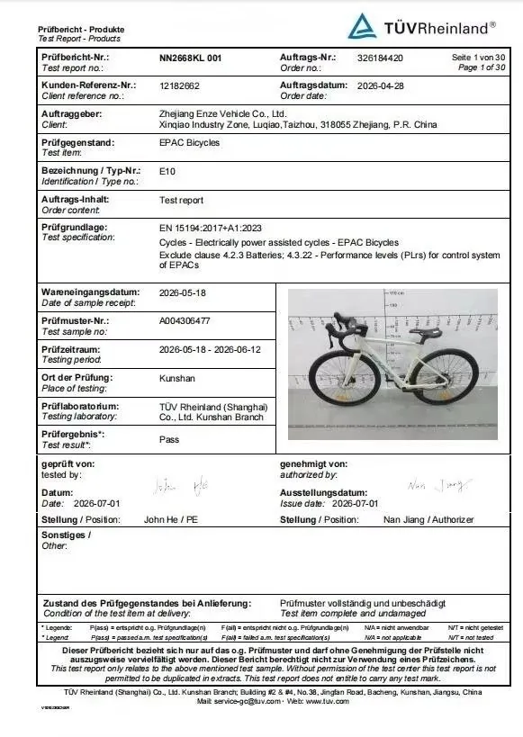 TÜV Rheinland EN 15194 test report for E10